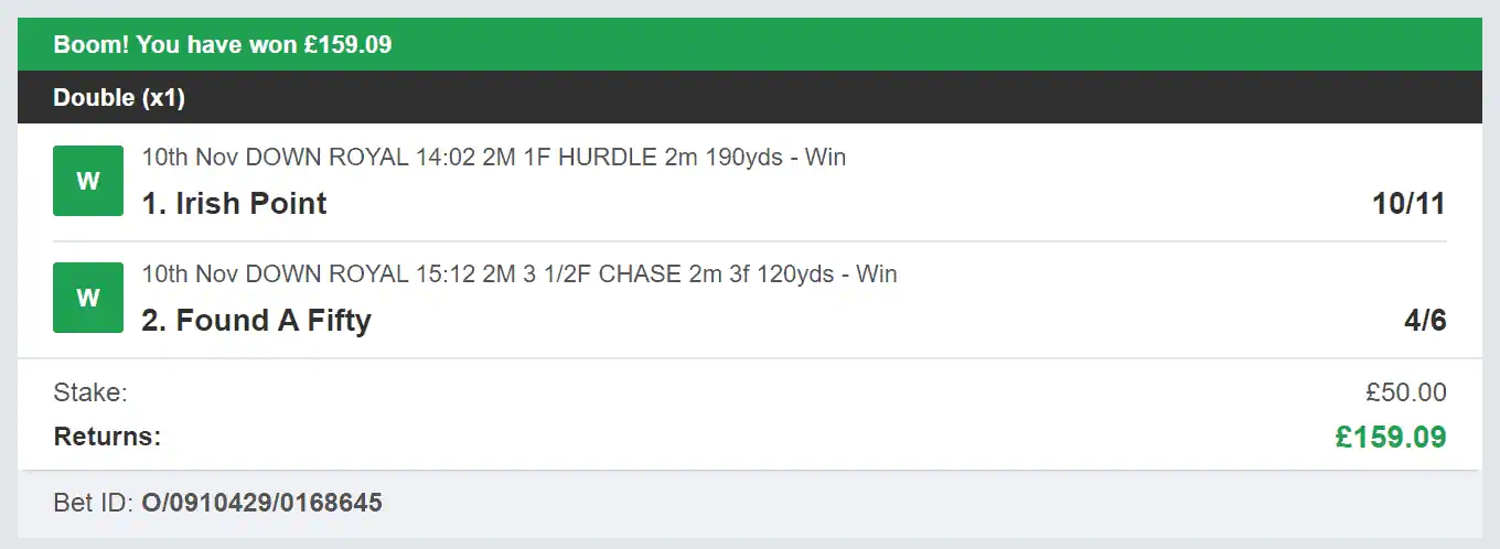 Best Racing Bets - Winner - Double - 2023-11-10
