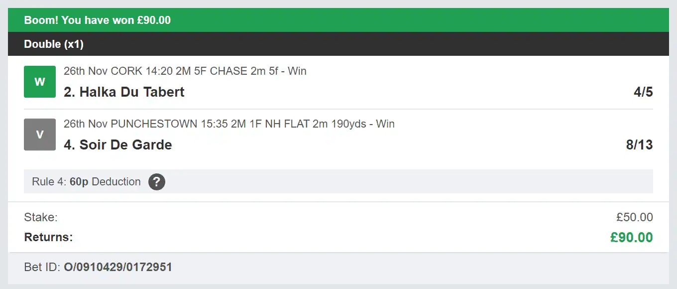 Best Racing Bets - Winner - Double - 2023-11-26