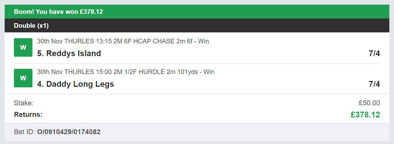 Best Racing Bets - Winner - Double - 2023-11-30