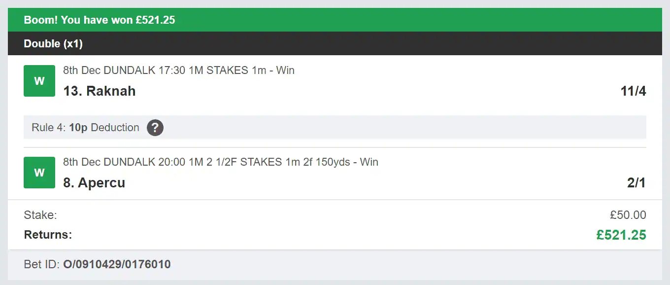 Best Racing Bets - Winner - Double - 2023-12-08