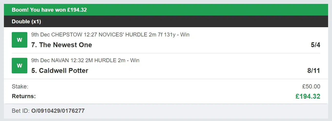 Best Racing Bets - Winner - Double - 2023-12-09