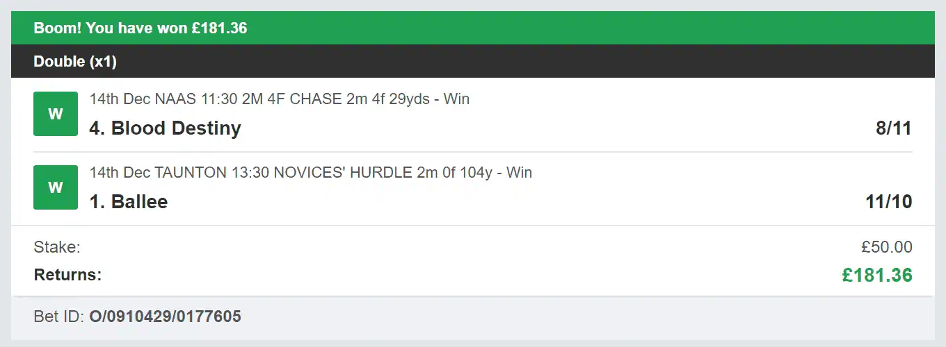 Best Racing Bets - Winner - Double - 2023-12-14