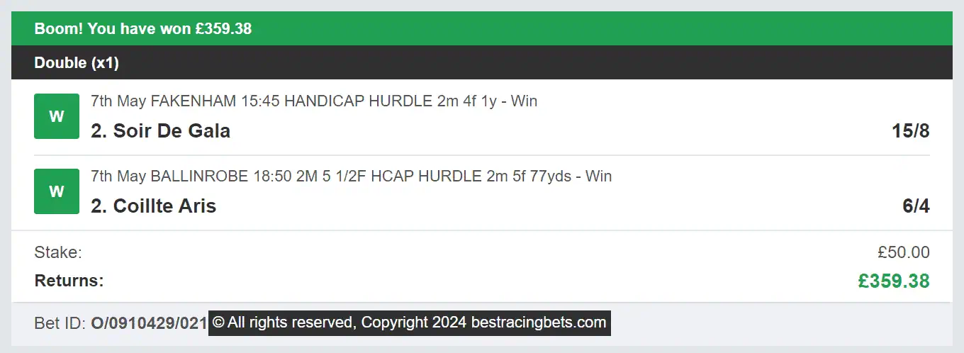Best Racing Bets - Winner - Double - 2024-05-07