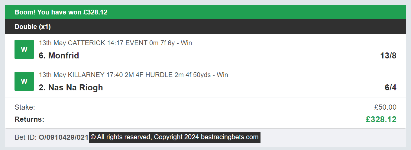 Best Racing Bets - Winner - Double - 2024-05-13