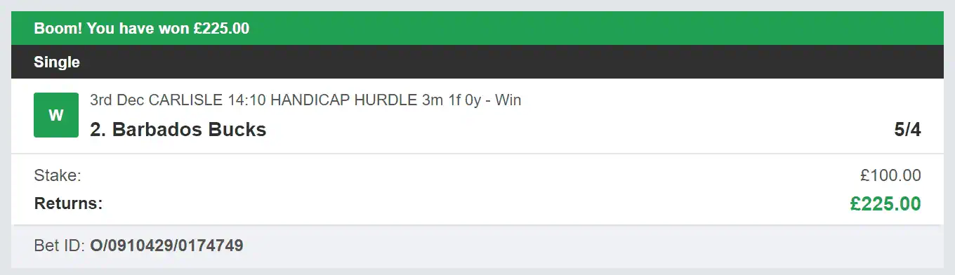Best Racing Bets - Winner - 1 - 2023-12-03