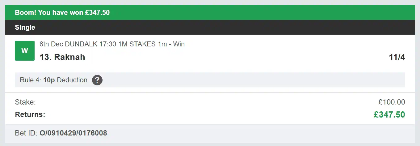 Best Racing Bets - Winner - 1 - 2023-12-08