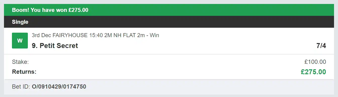 Best Racing Bets - Winner - 2 - 2023-12-03